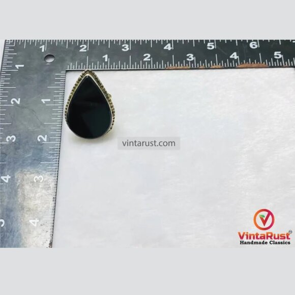 Black Onyx Stone Ring: Unisex Adjustable Rings For Gift - Picture 5 of 6